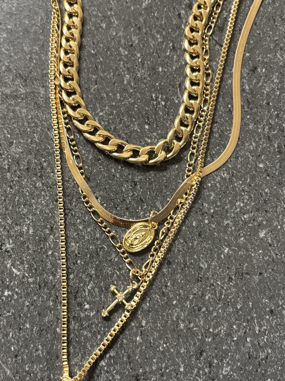 Gold-Tone Layered Medal & Cross Multi-Chain Necklace